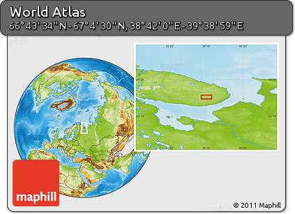 Physical Location Map of the Area around 66° 54' 2" N, 39° 10' 29" E