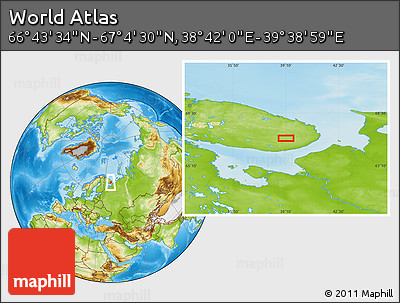 Physical Location Map of the Area around 66° 54' 2" N, 39° 10' 29" E