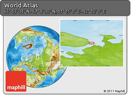 Physical Location Map of the Area around 66° 54' 2" N, 41° 43' 30" E
