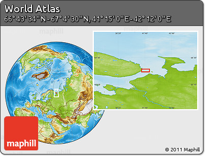 Physical Location Map of the Area around 66° 54' 2" N, 41° 43' 30" E