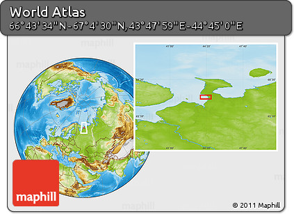 Physical Location Map of the Area around 66° 54' 2" N, 44° 16' 29" E