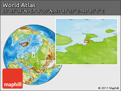 Physical Location Map of the Area around 66° 54' 2" N, 44° 16' 29" E