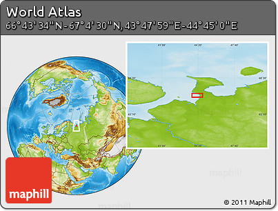 Physical Location Map of the Area around 66° 54' 2" N, 44° 16' 29" E