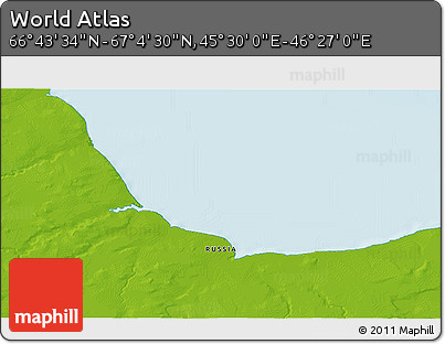 Physical 3D Map of the Area around 66° 54' 2" N, 45° 58' 30" E