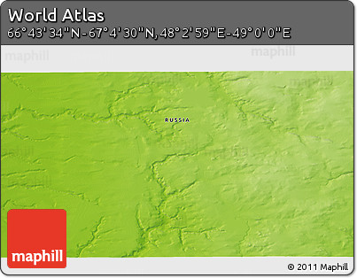 Physical 3D Map of the Area around 66° 54' 2" N, 48° 31' 29" E