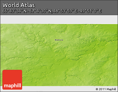 Physical 3D Map of the Area around 66° 54' 2" N, 49° 22' 30" E