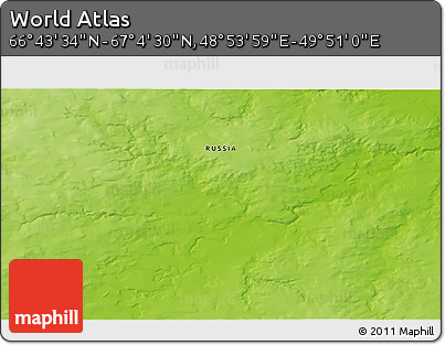 Physical 3D Map of the Area around 66° 54' 2" N, 49° 22' 30" E