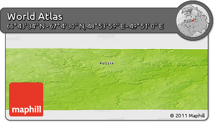 Physical Panoramic Map of the Area around 66° 54' 2" N, 49° 22' 30" E