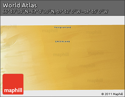 Physical 3D Map of the Area around 66° 54' 2" N, 49° 13' 30" W