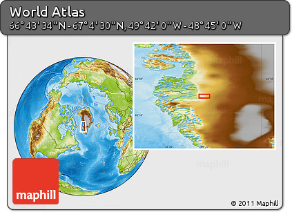 Physical Location Map of the Area around 66° 54' 2" N, 49° 13' 30" W