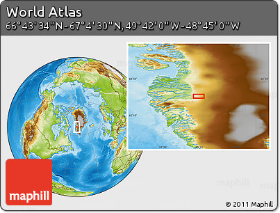 Physical Location Map of the Area around 66° 54' 2" N, 49° 13' 30" W