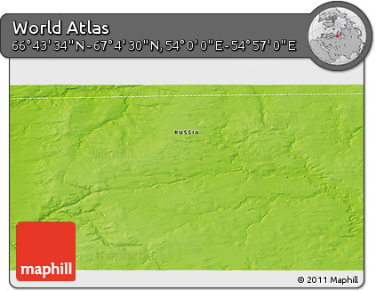 Physical 3D Map of the Area around 66° 54' 2" N, 54° 28' 30" E