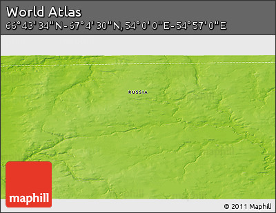 Physical 3D Map of the Area around 66° 54' 2" N, 54° 28' 30" E