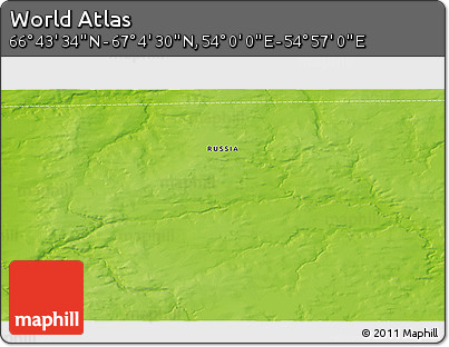 Physical 3D Map of the Area around 66° 54' 2" N, 54° 28' 30" E