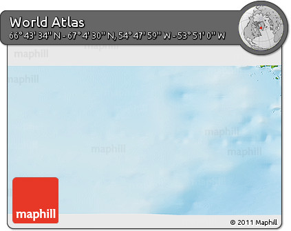 Physical 3D Map of the Area around 66° 54' 2" N, 54° 19' 30" W