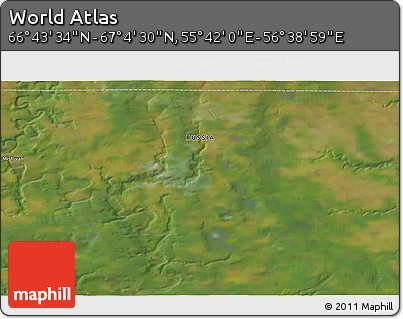 Satellite 3D Map of the Area around 66° 54' 2" N, 56° 10' 29" E