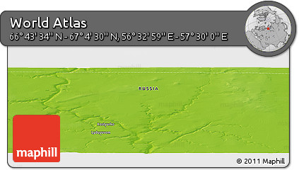 Physical Panoramic Map of the Area around 66° 54' 2" N, 57° 1' 29" E