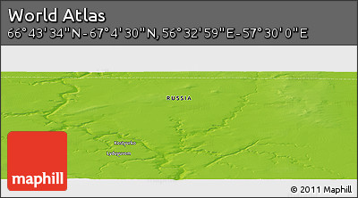 Physical Panoramic Map of the Area around 66° 54' 2" N, 57° 1' 29" E