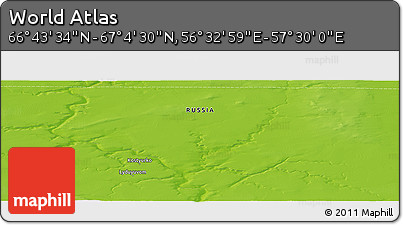 Physical Panoramic Map of the Area around 66° 54' 2" N, 57° 1' 29" E