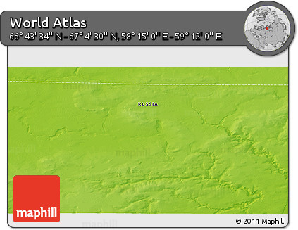 Physical 3D Map of the Area around 66° 54' 2" N, 58° 43' 30" E