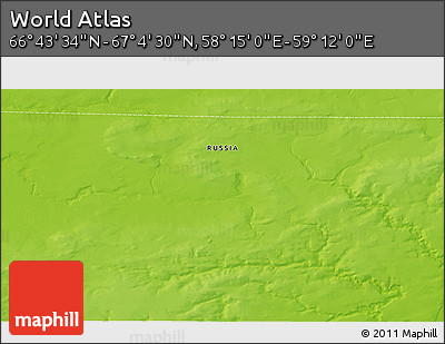 Physical 3D Map of the Area around 66° 54' 2" N, 58° 43' 30" E