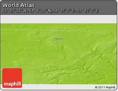 Physical 3D Map of the Area around 66° 54' 2" N, 58° 43' 30" E