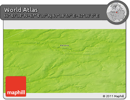 Physical 3D Map of the Area around 66° 54' 2" N, 62° 7' 30" E