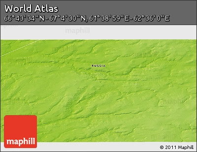 Physical 3D Map of the Area around 66° 54' 2" N, 62° 7' 30" E