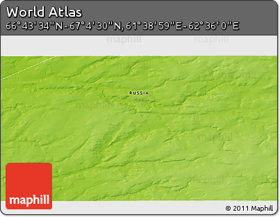 Physical 3D Map of the Area around 66° 54' 2" N, 62° 7' 30" E