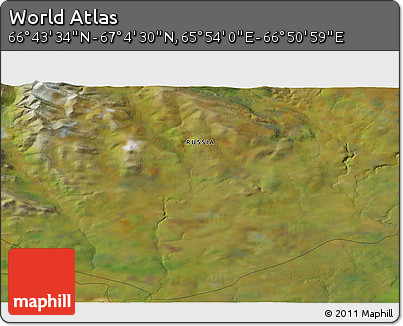 Satellite 3D Map of the Area around 66° 54' 2" N, 66° 22' 30" E