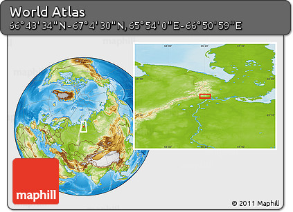 Physical Location Map of the Area around 66° 54' 2" N, 66° 22' 30" E
