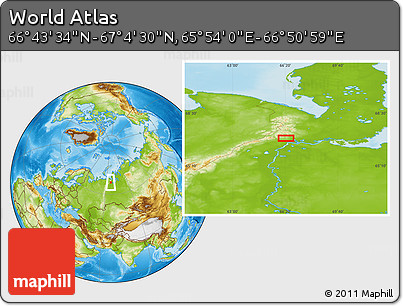 Physical Location Map of the Area around 66° 54' 2" N, 66° 22' 30" E