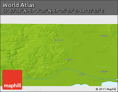 Physical 3D Map of the Area around 66° 54' 2" N, 68° 4' 29" E