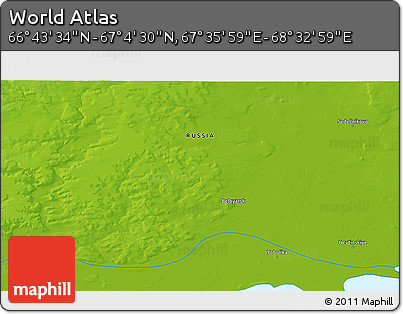 Physical 3D Map of the Area around 66° 54' 2" N, 68° 4' 29" E