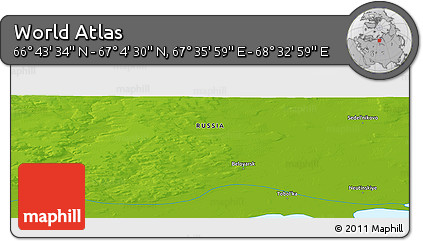 Physical Panoramic Map of the Area around 66° 54' 2" N, 68° 4' 29" E