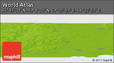 Physical Panoramic Map of the Area around 66° 54' 2" N, 68° 4' 29" E