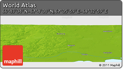 Physical Panoramic Map of the Area around 66° 54' 2" N, 68° 4' 29" E