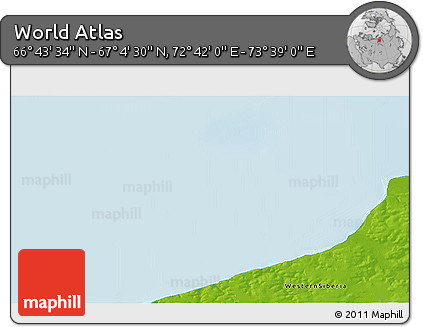 Physical 3D Map of the Area around 66° 54' 2" N, 73° 10' 30" E