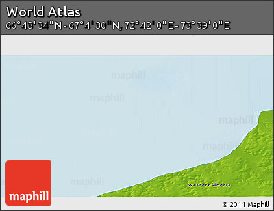 Physical 3D Map of the Area around 66° 54' 2" N, 73° 10' 30" E
