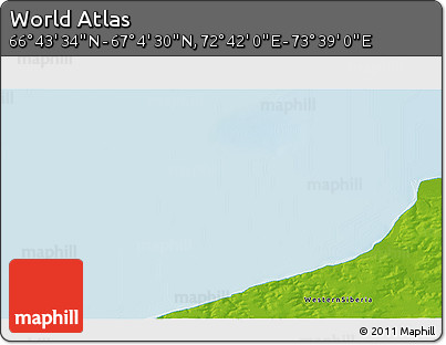 Physical 3D Map of the Area around 66° 54' 2" N, 73° 10' 30" E