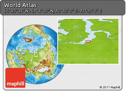 Physical Location Map of the Area around 66° 54' 2" N, 73° 10' 30" E