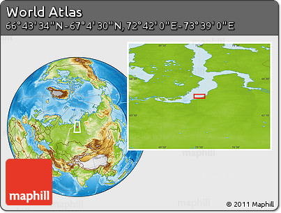 Physical Location Map of the Area around 66° 54' 2" N, 73° 10' 30" E