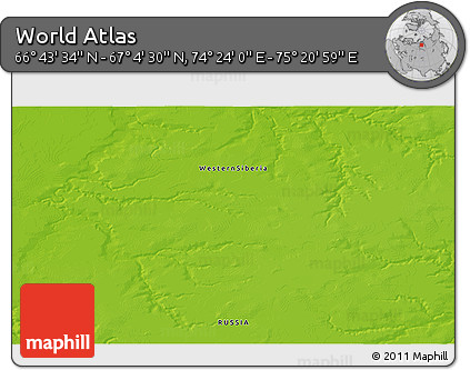 Physical 3D Map of the Area around 66° 54' 2" N, 74° 52' 30" E