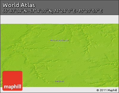 Physical 3D Map of the Area around 66° 54' 2" N, 74° 52' 30" E