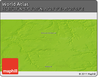 Physical 3D Map of the Area around 66° 54' 2" N, 74° 52' 30" E