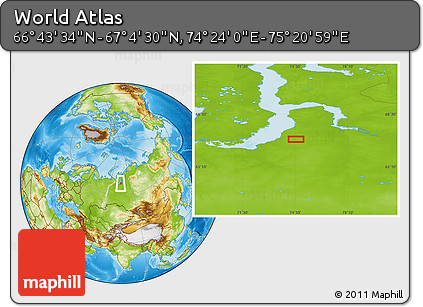 Physical Location Map of the Area around 66° 54' 2" N, 74° 52' 30" E