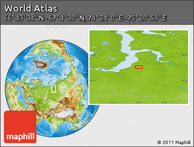 Physical Location Map of the Area around 66° 54' 2" N, 74° 52' 30" E