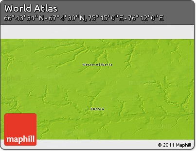 Physical 3D Map of the Area around 66° 54' 2" N, 75° 43' 29" E