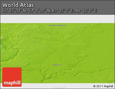 Physical 3D Map of the Area around 66° 54' 2" N, 84° 13' 29" E