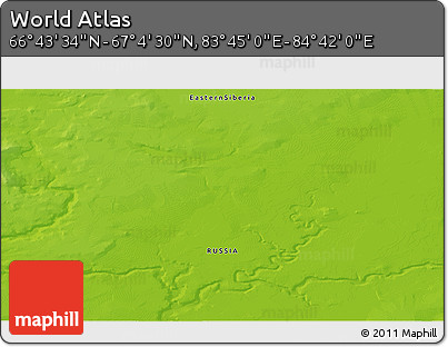 Physical 3D Map of the Area around 66° 54' 2" N, 84° 13' 29" E